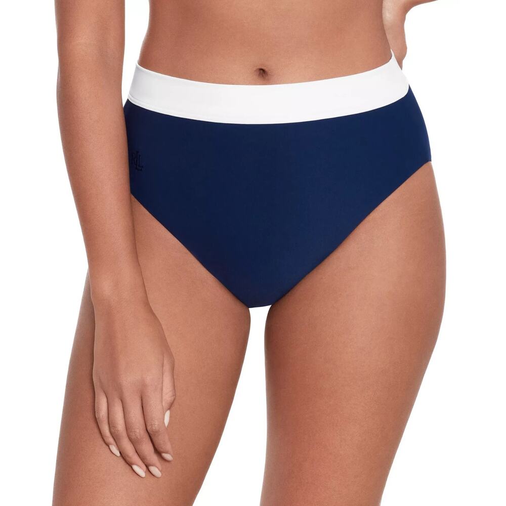 Lauren Ralph Lauren Women's Banded High-Waist Bikini Bottoms Navy Size 8 2323